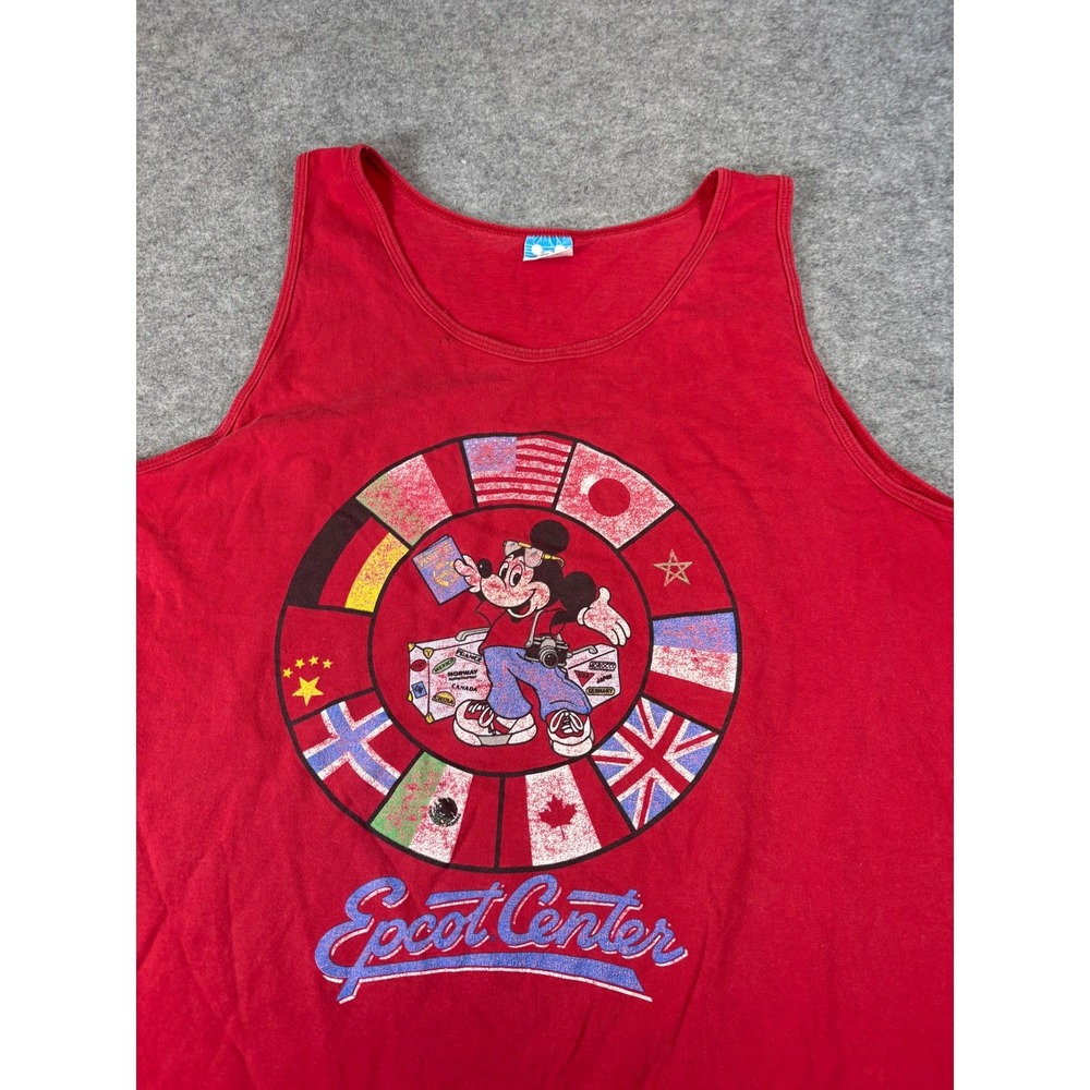 Vintage 80s Disney Epcot Center Mickey Mouse Tank Top Men XL Red Flags Retro USA